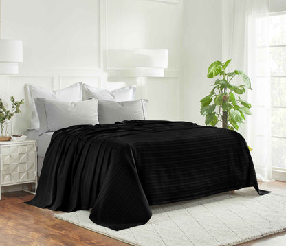 Clara Cotton Textured Jacquard Striped Lightweight Woven Blanket - Black