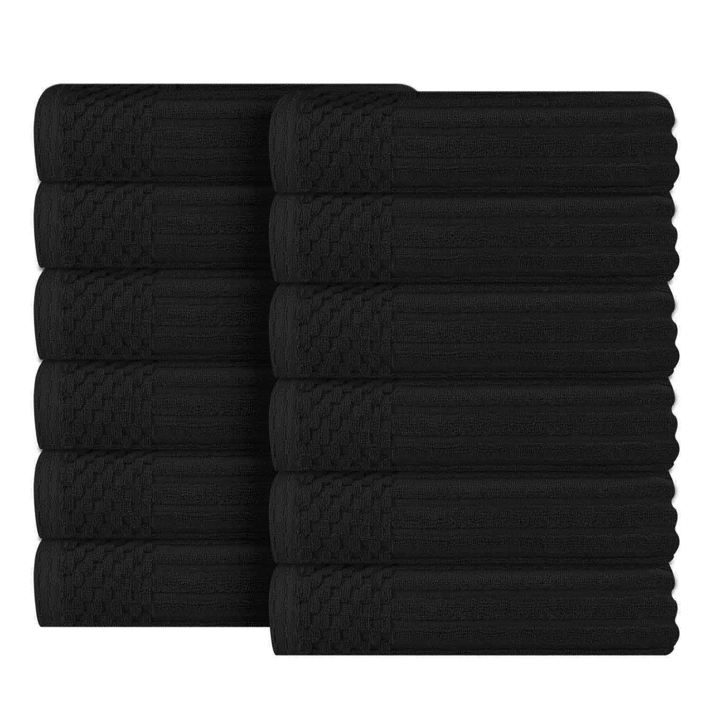 Soho Ribbed Cotton Absorbent Face Towel / Washcloth Set of 12 - Black