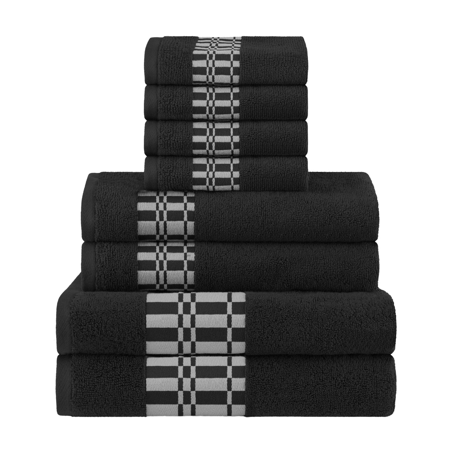Larissa Cotton Geometric Border 8 Piece Assorted Towel Set - Black