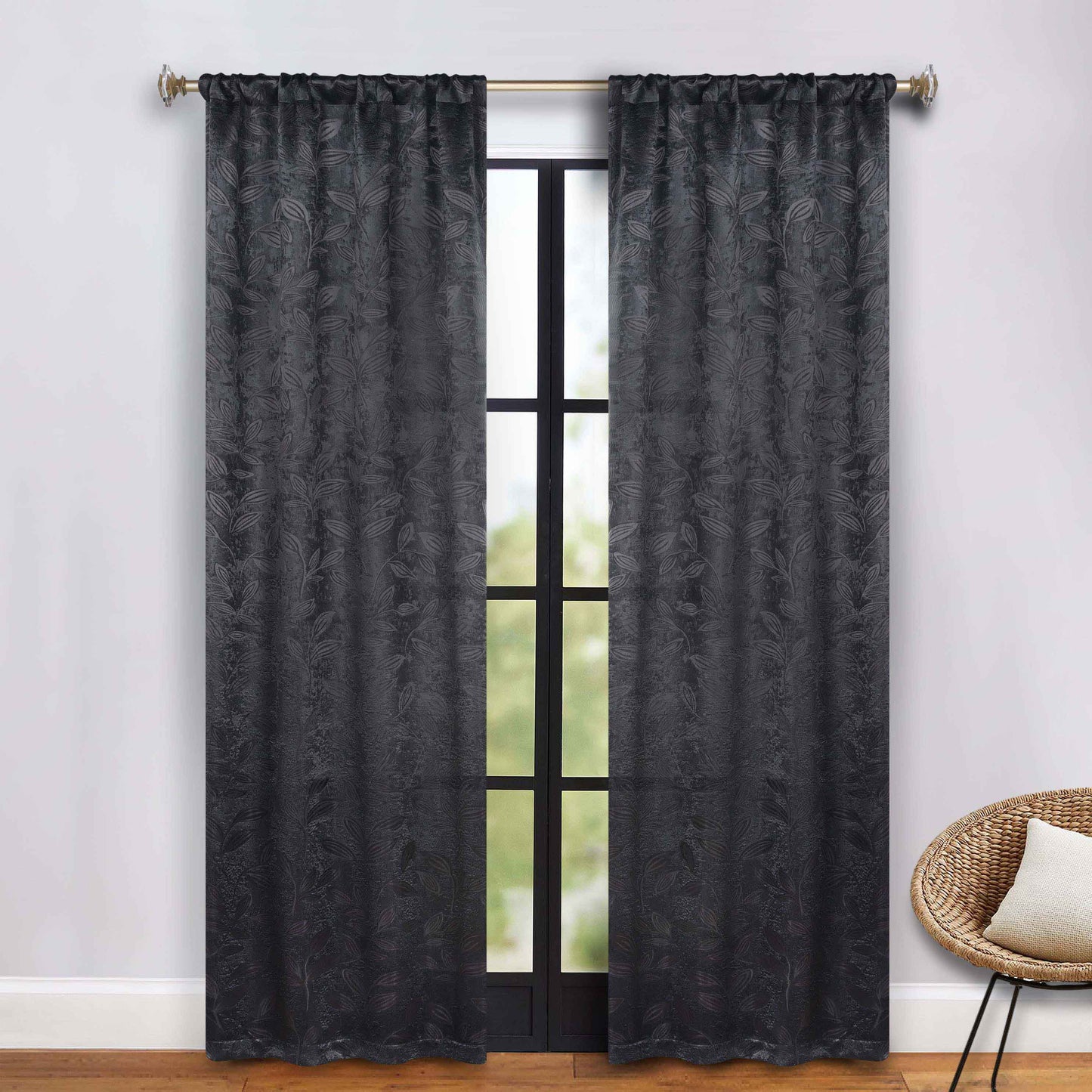 Leaves Room Darkening Grommet Rod Pocket Curtain Panels, Set of 2