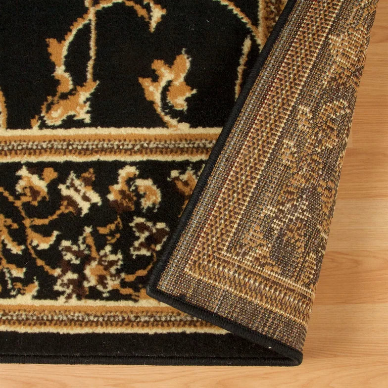 Barringer Floral Damask Traditional 3-Piece Area Rug Set - Black
