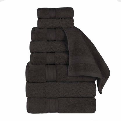 Chevron Zero Twist Solid and Jacquard Cotton 9 Piece Towel Set - Black