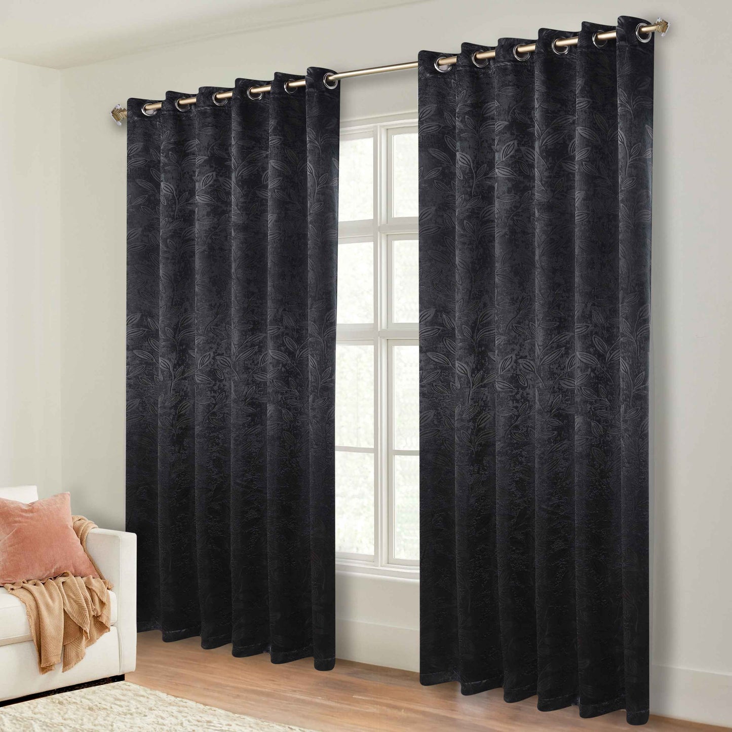 Leaves Room Darkening Grommet Blackout Curtain Panels, Set of 2