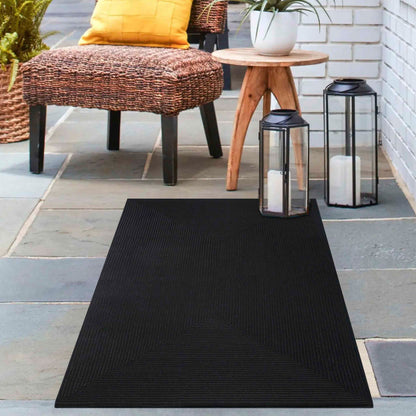 Bohemian Indoor Outdoor Rugs Solid Rectangle Braided Area Rug - Black