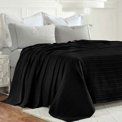 Clara Cotton Textured Jacquard Striped Lightweight Woven Blanket - Black