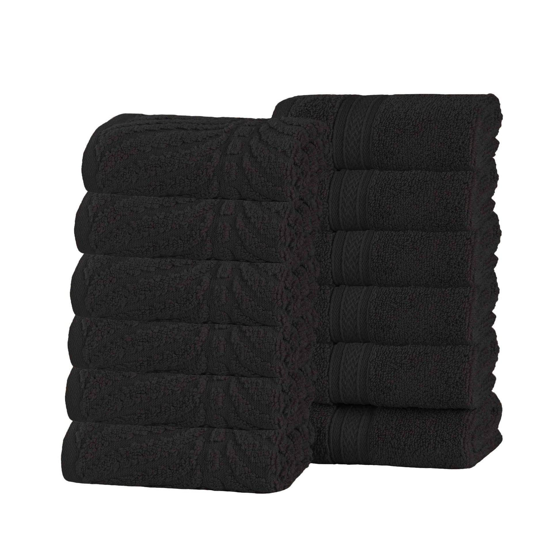 Chevron Zero Twist Solid and Jacquard Soft Cotton Washcloth Set of 12 - Black