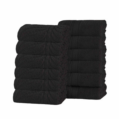 Chevron Zero Twist Solid and Jacquard Soft Cotton Washcloth Set of 12 - Black