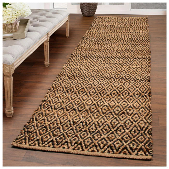 Diamond Hand-Woven Reversible Jute Area Rug - Black