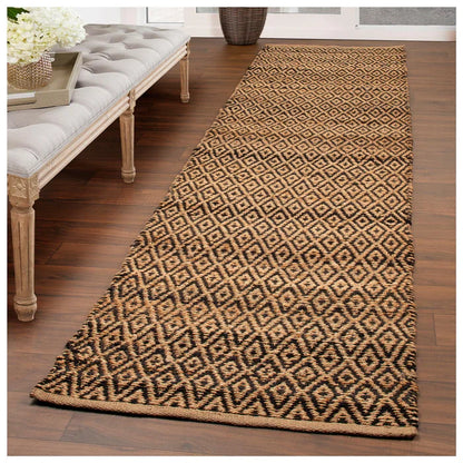 Diamond Hand-Woven Reversible Jute Area Rug - Black