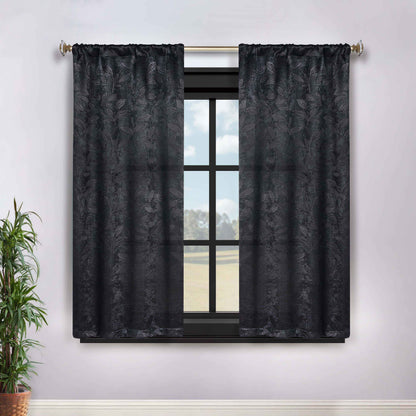 Leaves Room Darkening Grommet Rod Pocket Curtain Panels, Set of 2