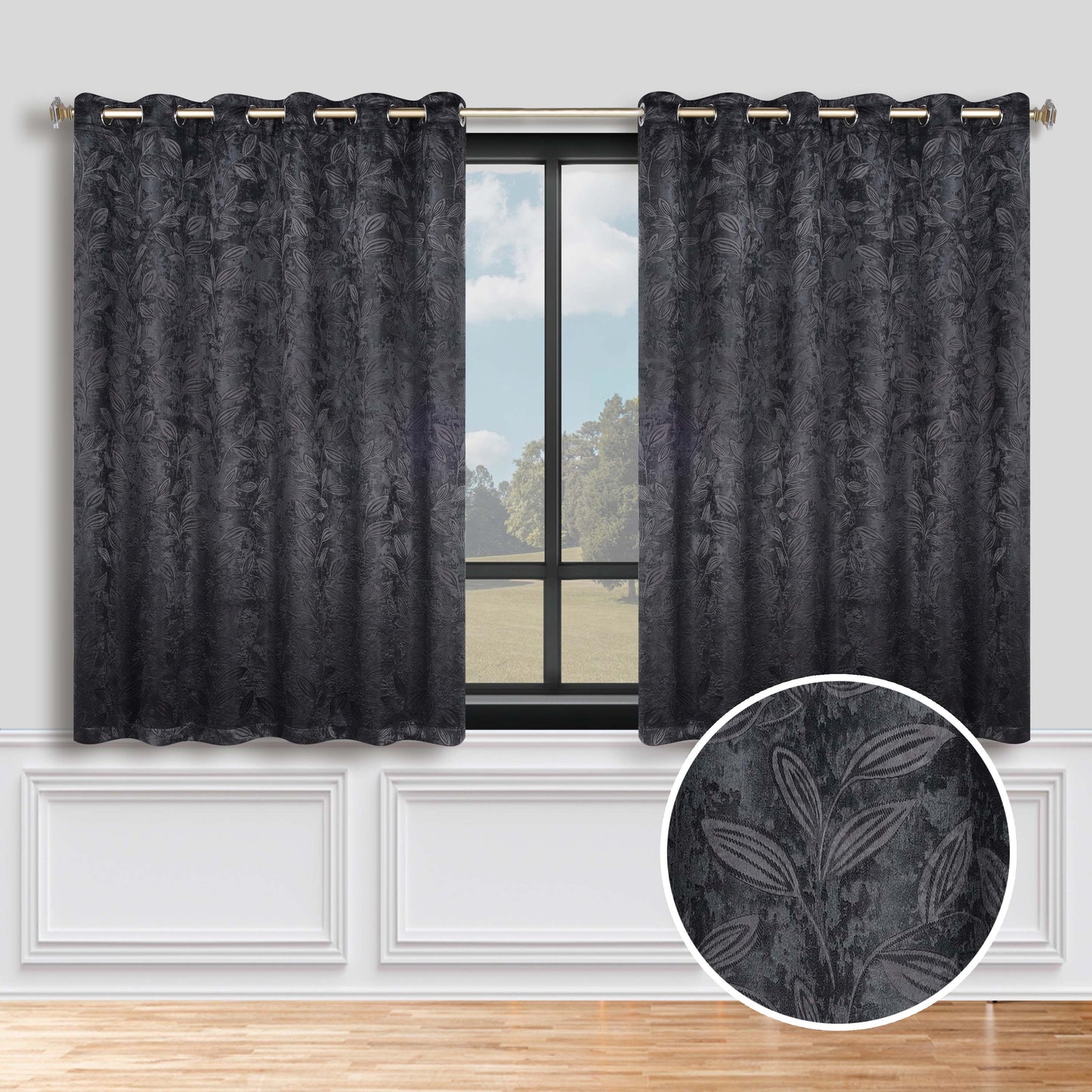 Leaves Room Darkening Grommet Blackout Curtain Panels, Set of 2