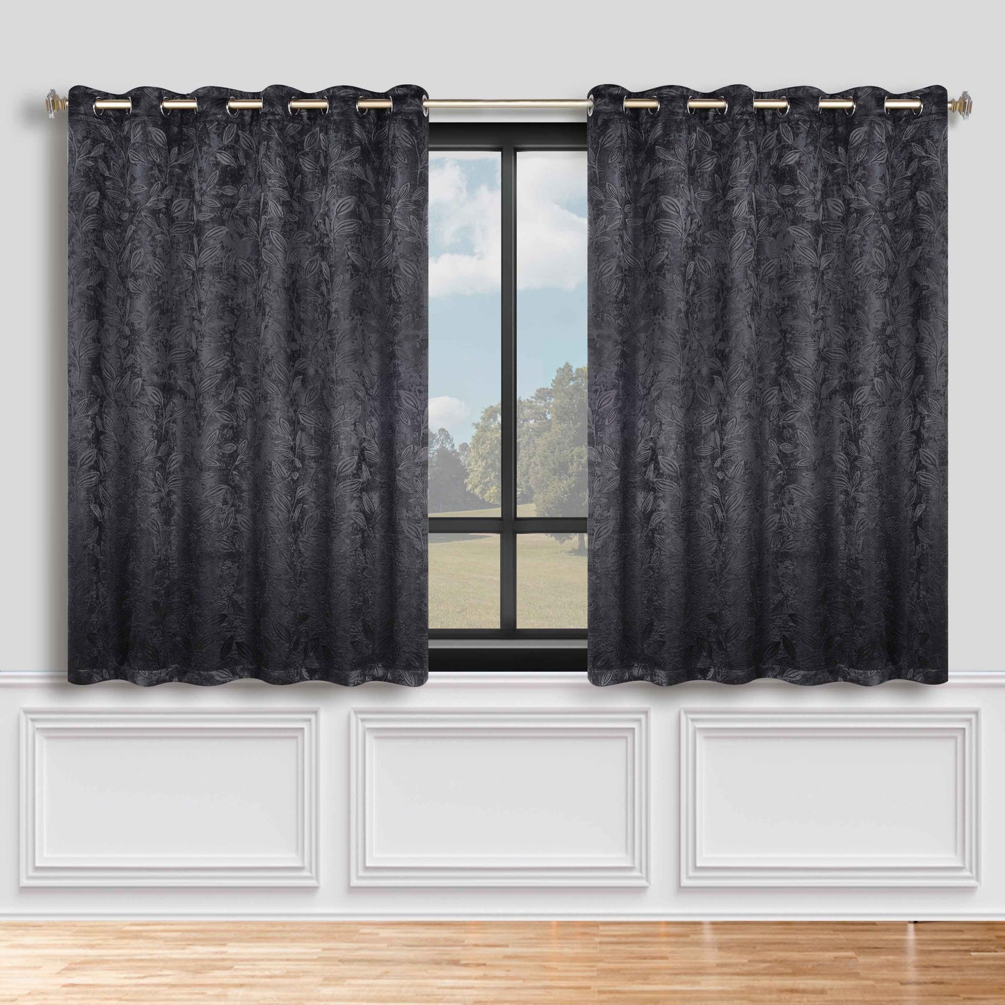 Leaves Room Darkening Grommet Blackout Curtain Panels, Set of 2