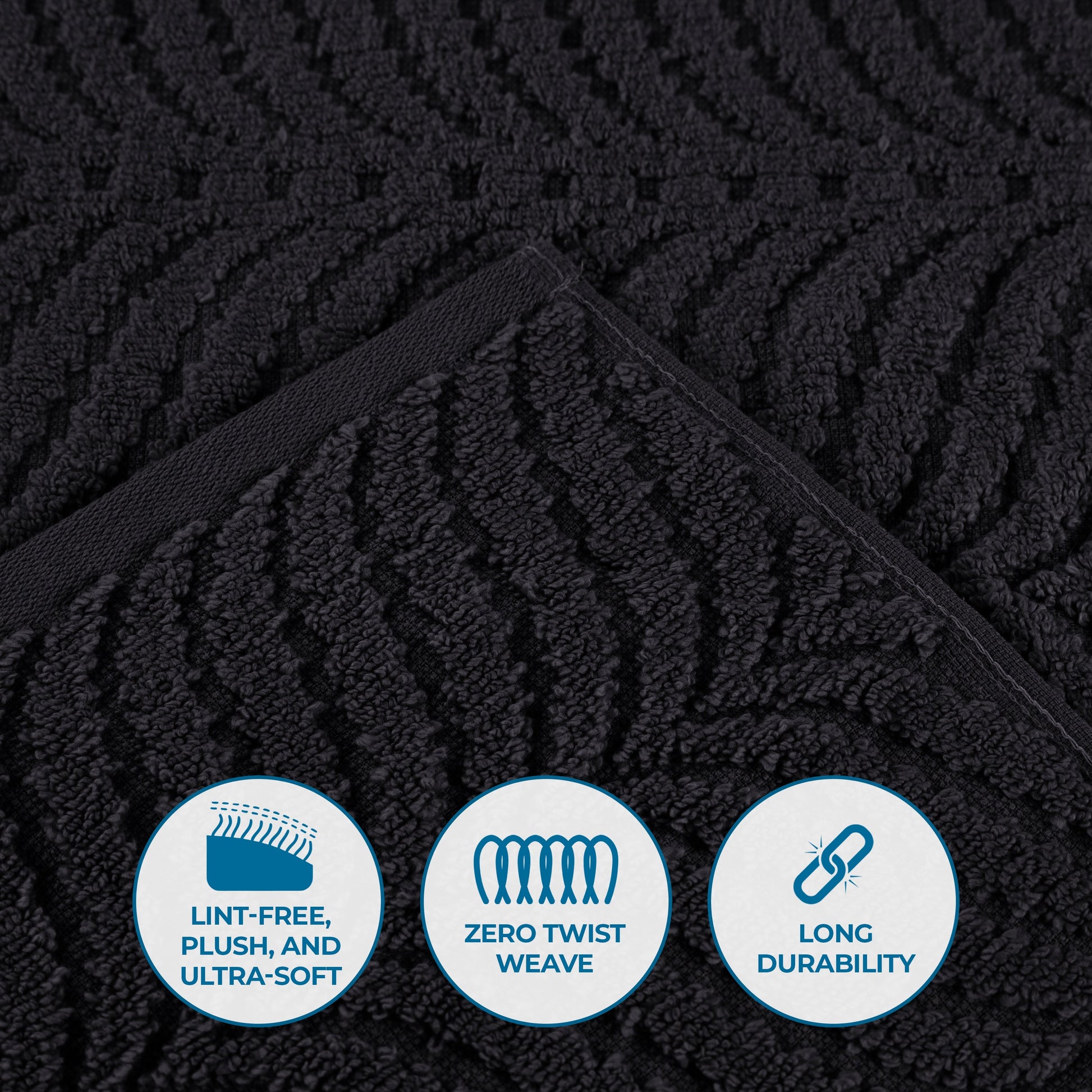 Chevron Zero Twist Solid and Jacquard Soft Cotton 6 Piece Towel Set - Black