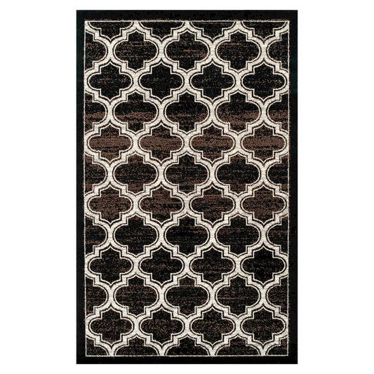 Distressed Moroccan Trellis Area Rug Or Runner Or Door Mat - Black