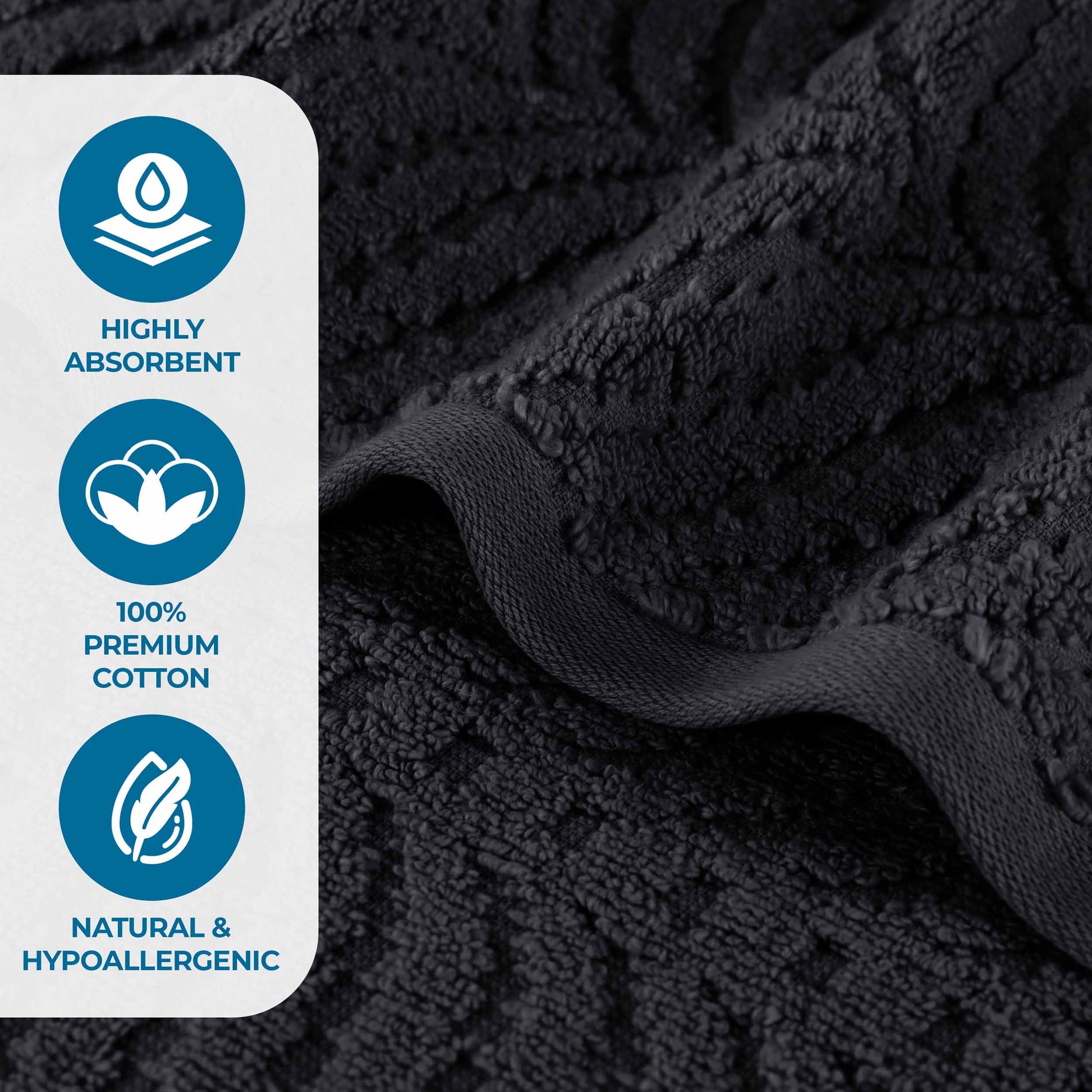 Chevron Zero Twist Solid and Jacquard Soft Cotton 6 Piece Towel Set - Black
