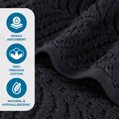 Chevron Zero Twist Solid and Jacquard Soft Cotton 6 Piece Towel Set - Black