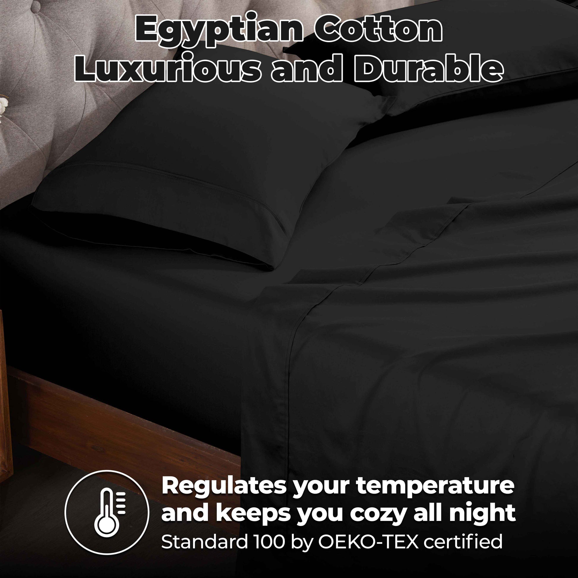 Egyptian Cotton 300 Thread Count Solid Deep Pocket Sheet Set - Black