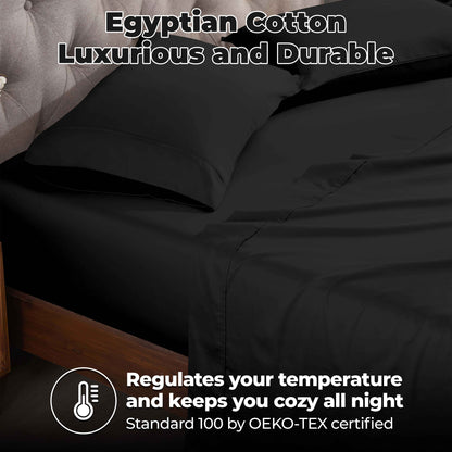 Egyptian Cotton 300 Thread Count Solid Deep Pocket Sheet Set - Black