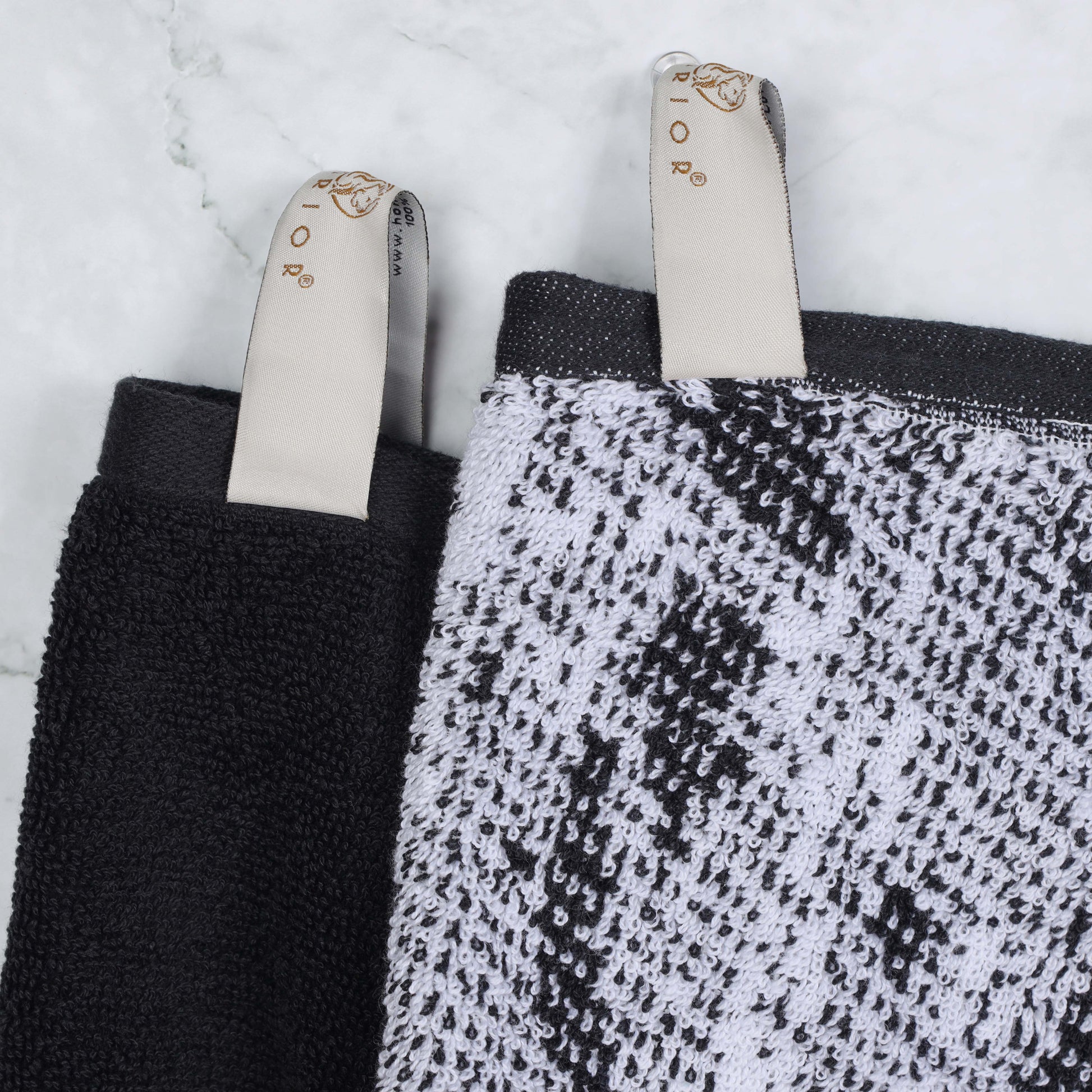 Cotton Marble and Solid Medium Weight Hand Towel Set of 6 - Black