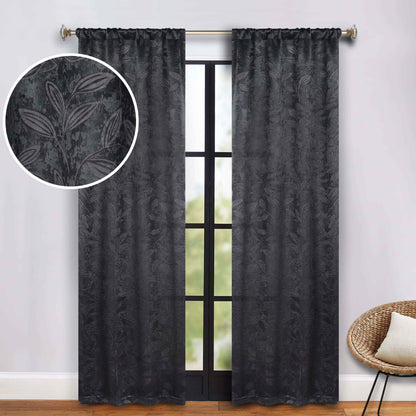 Leaves Room Darkening Grommet Rod Pocket Curtain Panels, Set of 2