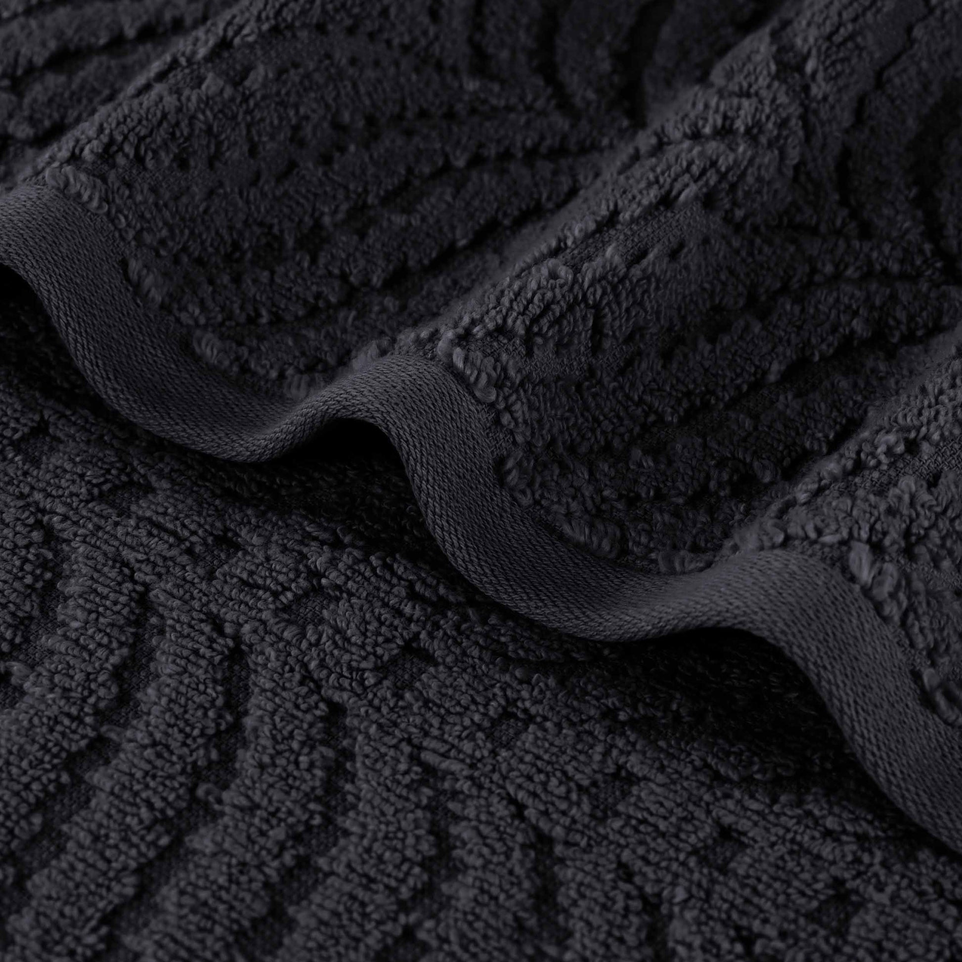 Chevron Zero Twist Jaquard Cotton 3 Piece Bathroom Towel Set - Black