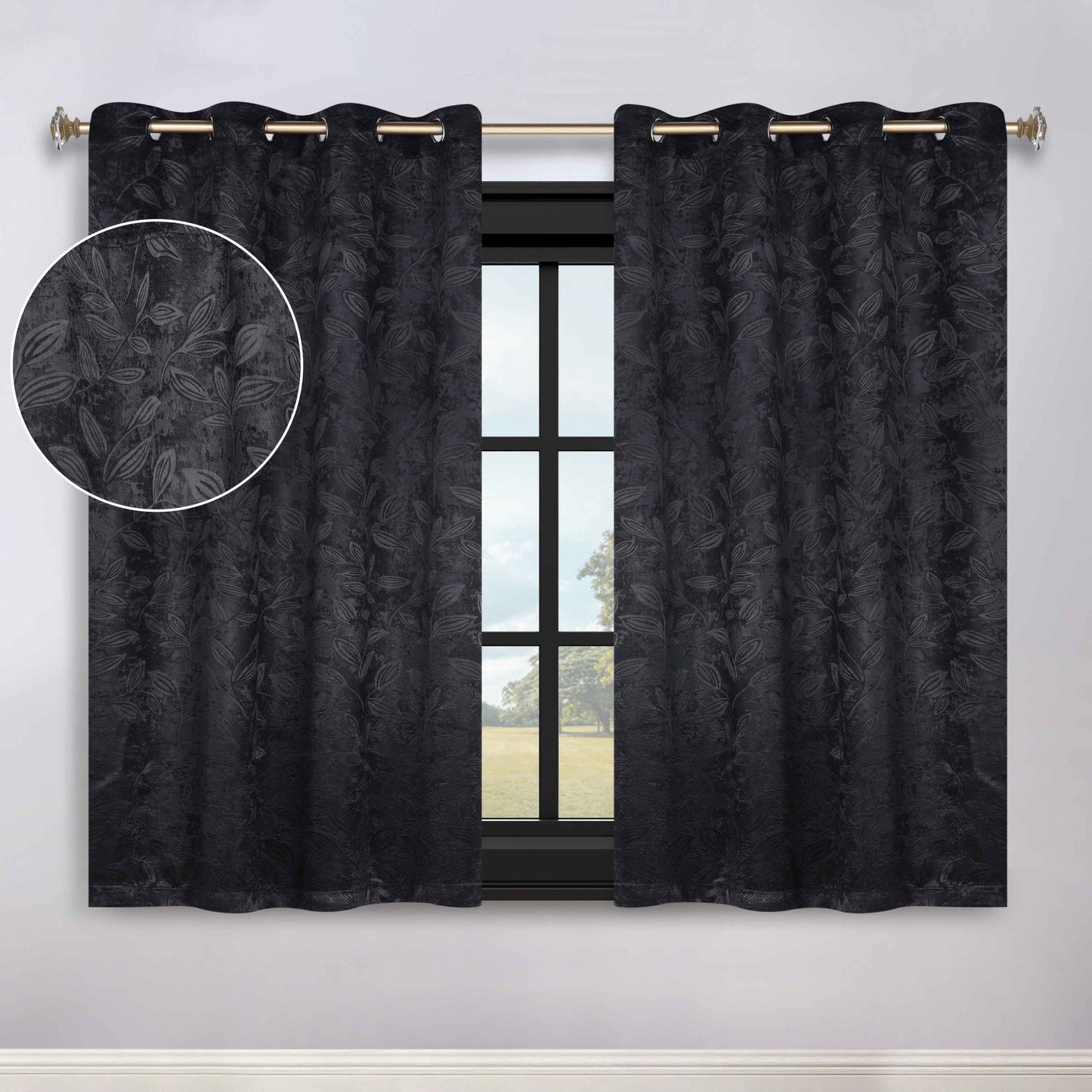 Leaves Room Darkening Grommet Blackout Curtain Panels, Set of 2