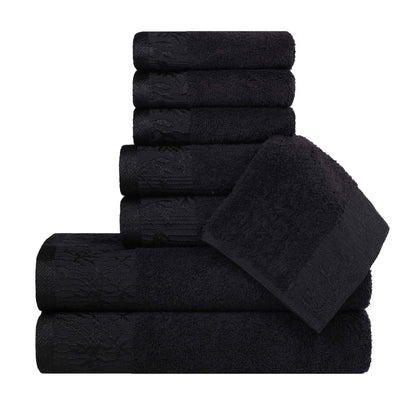 Wisteria Cotton Medium Weight Floral Jacquard Border 8 Piece Towel Set