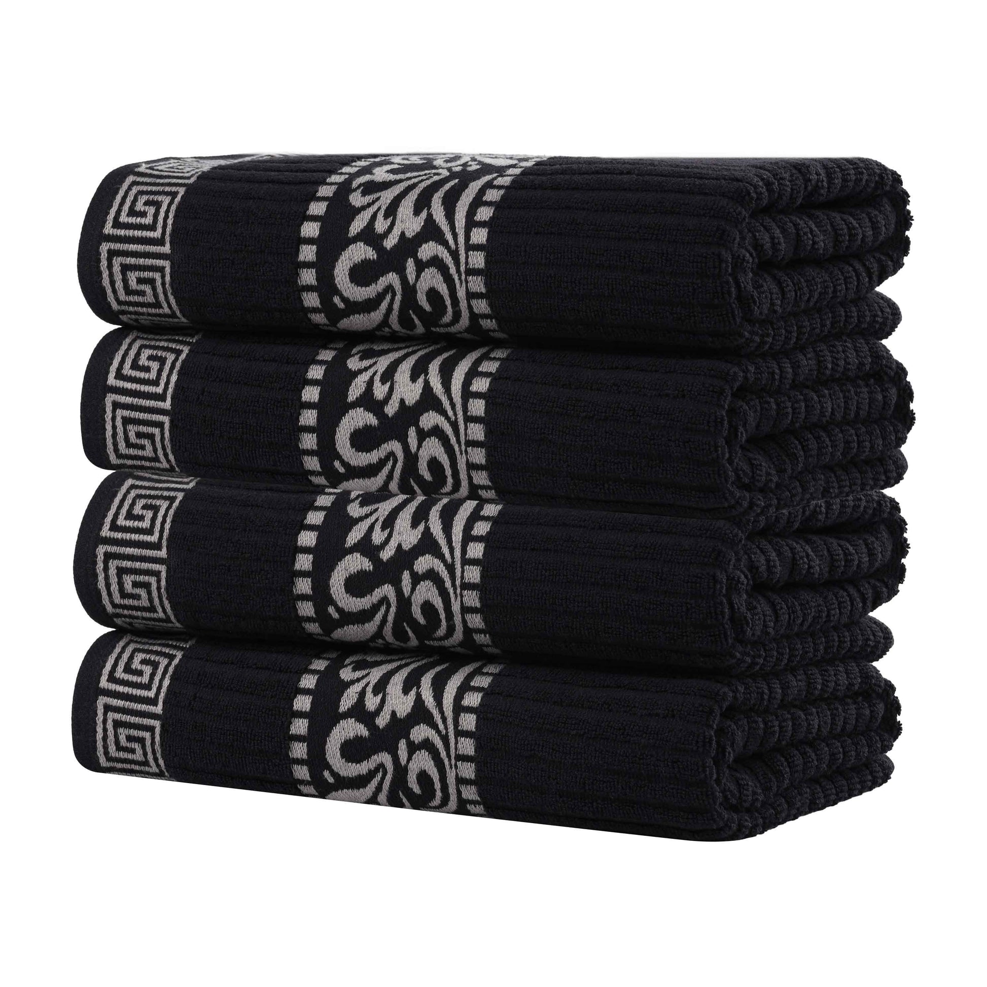 Athens Cotton Greek Key Trim Bath Towel Set of 4 - Black-Chrome