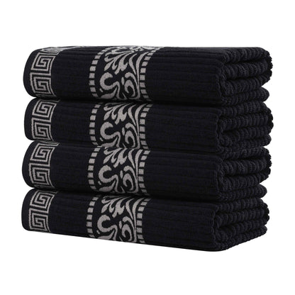 Athens Cotton Greek Key Trim Bath Towel Set of 4 - Black-Chrome