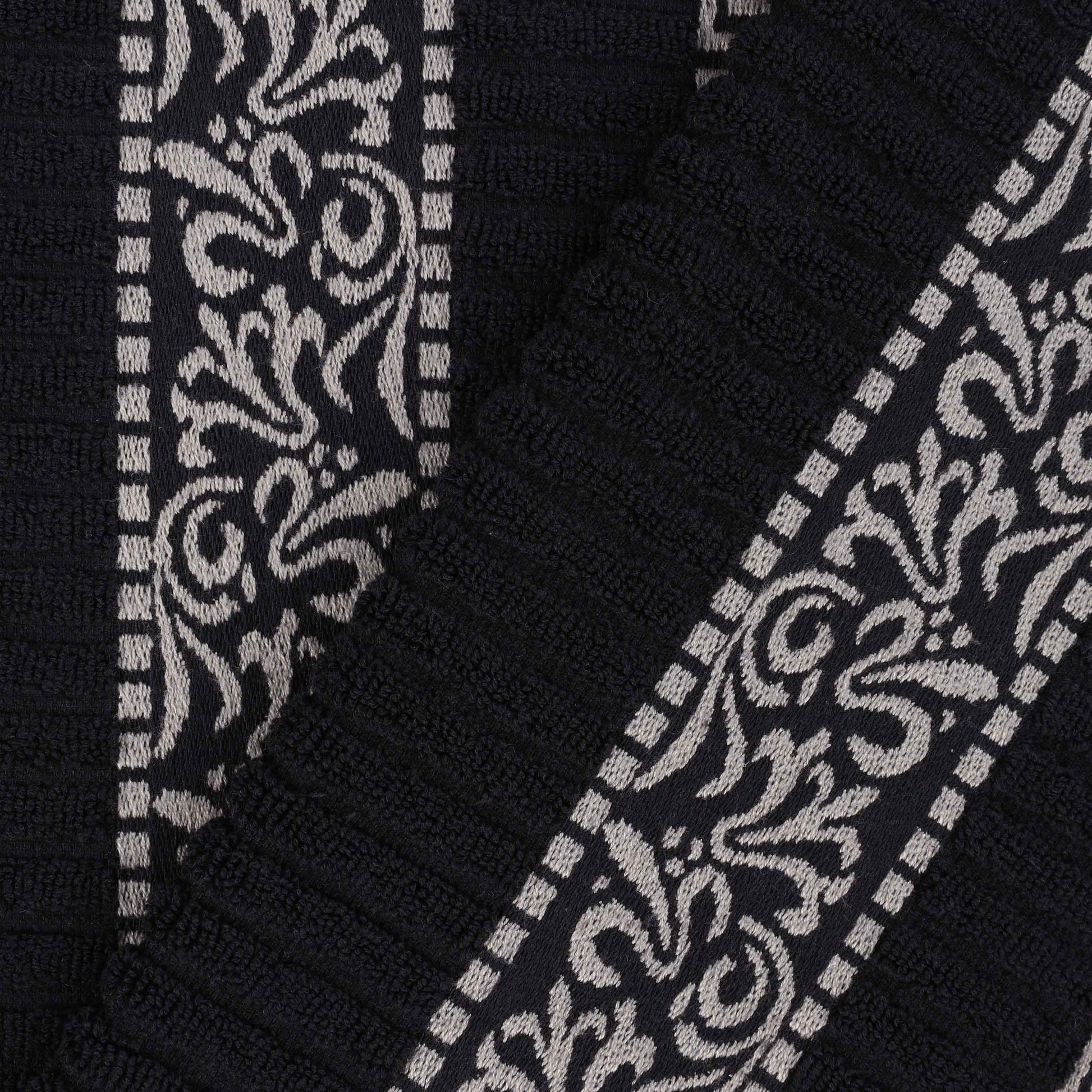 Athens Cotton Medium Weight Floral Greek Key Trim 6 Piece Towel Set - Black-Chrome