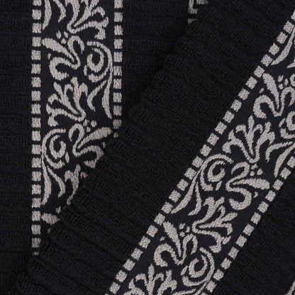 Athens Cotton Medium Weight Floral Greek Key Trim 6 Piece Towel Set - Black-Chrome