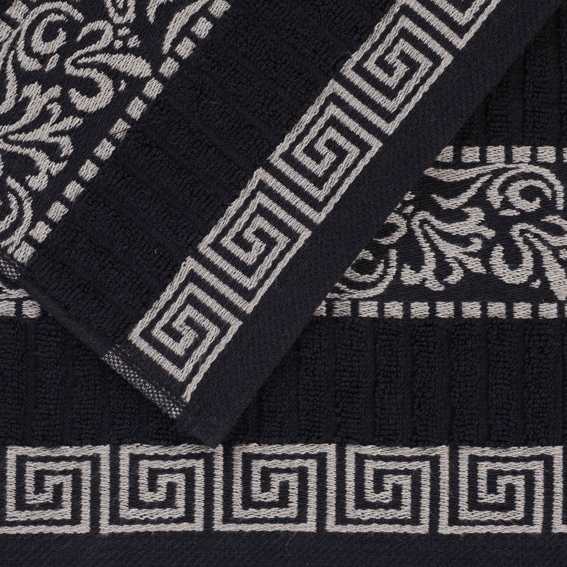 Athens Cotton Greek Key Trim Bath Towel Set of 4 - Black-Chrome