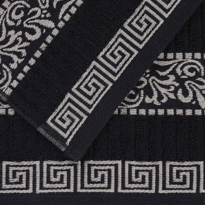 Athens Cotton Greek Key Trim Bath Towel Set of 4 - Black-Chrome