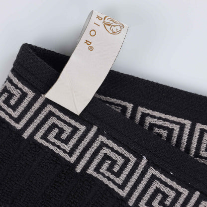Athens Cotton Greek Key Trim Bath Towel Set of 4 - Black-Chrome