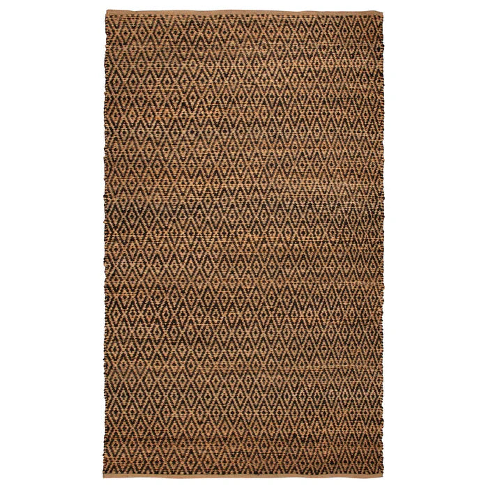 Diamond Hand-Woven Reversible Jute Area Rug - Black