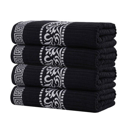 Athens Cotton Greek Key Trim Bath Towel Set of 4 - Black-White