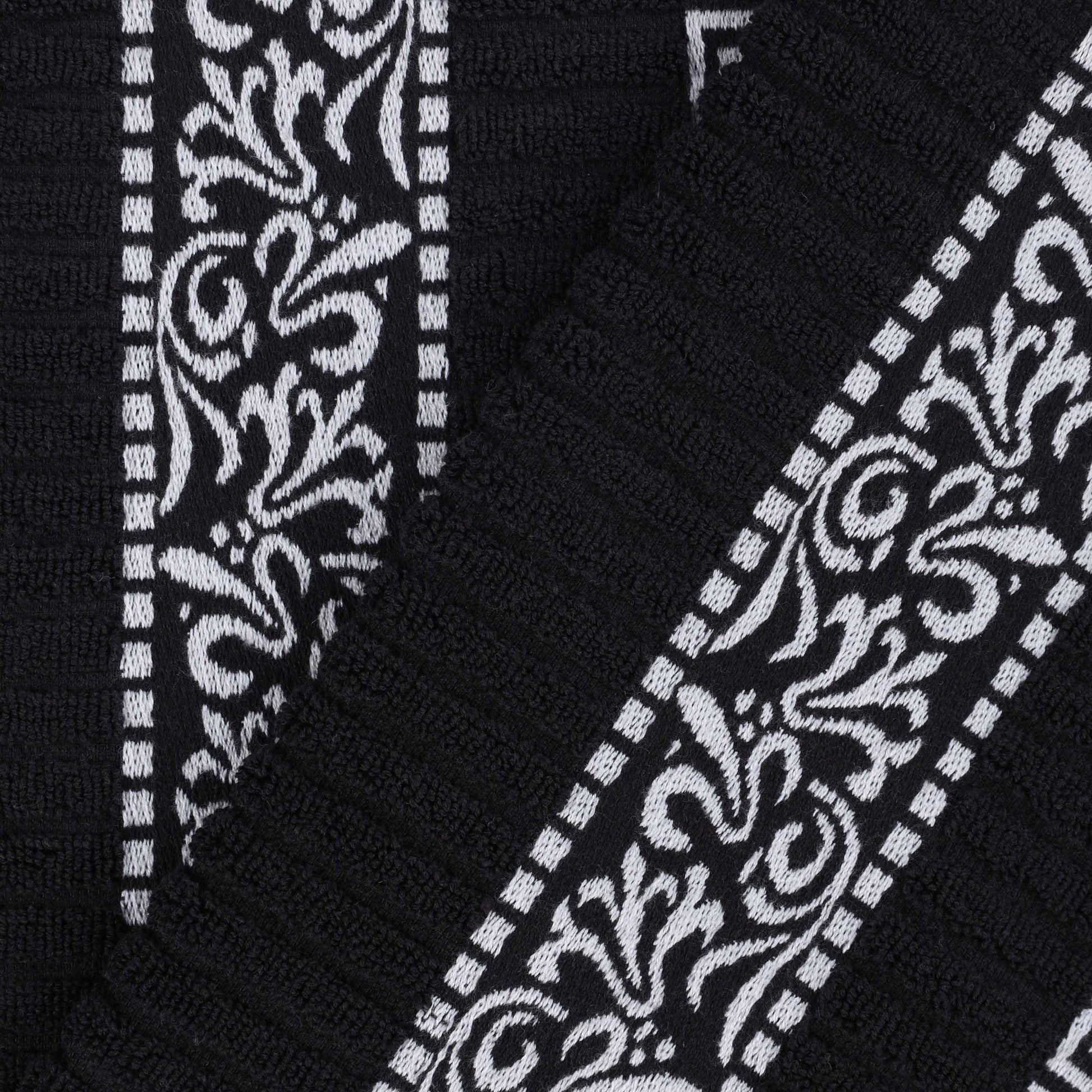 Athens Cotton Medium Weight Floral Greek Key Trim 3 Piece Towel Set - Black-White