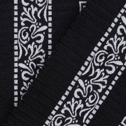 Athens Cotton Medium Weight Floral Greek Key Trim 6 Piece Towel Set - Black-White