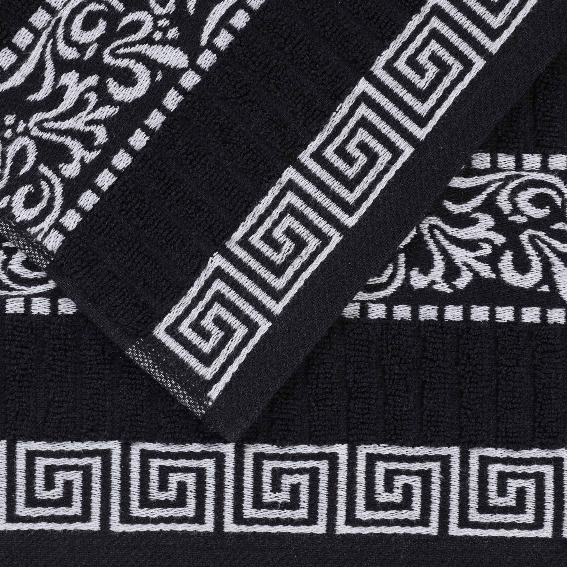 Athens Cotton Greek Key Trim Bath Towel Set of 4 - Black-White