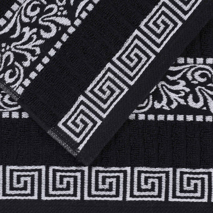 Athens Cotton Greek Key Trim Bath Towel Set of 4 - Black-White