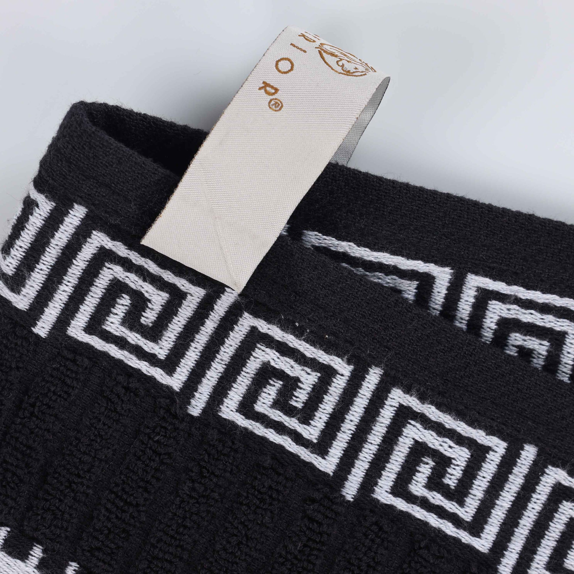 Athens Cotton Greek Key Trim Bath Towel Set of 4 - Black-White