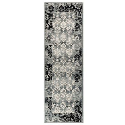 Mystique Distressed Damask Contemporary Area Rug - Black