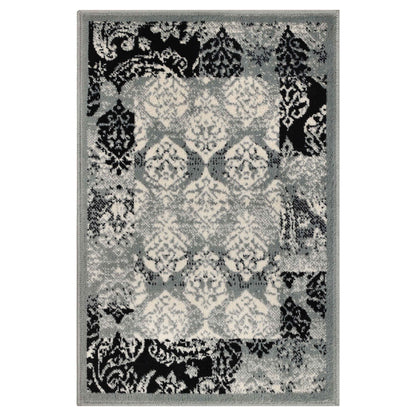 Mystique Distressed Damask Contemporary Area Rug - Black