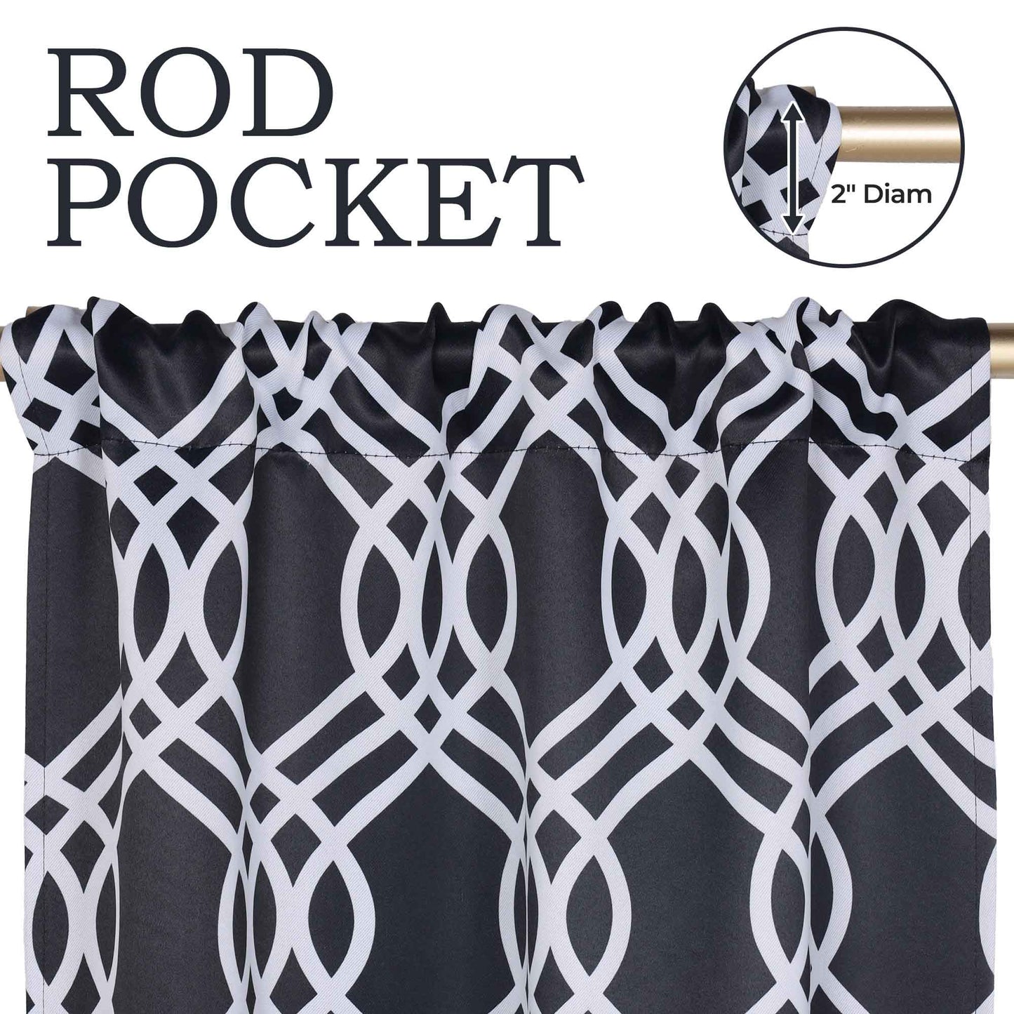 Ribbon Trellis Washable Room Darkening Blackout Curtains, Set of 2