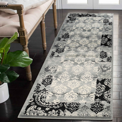 Mystique Distressed Damask Contemporary Area Rug - Black