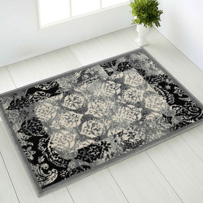 Mystique Distressed Damask Contemporary Area Rug - Black