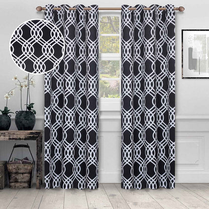 Ribbon Trellis Washable Room Darkening Blackout Curtains, Set of 2