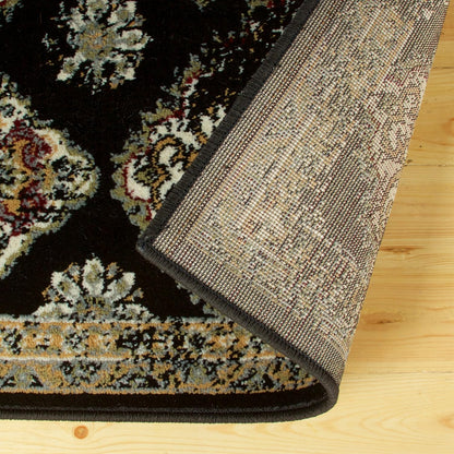 Mayfair Distressed Damask Indoor Area Rug or Runner Rug Or Door Mat - Black