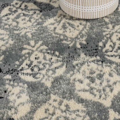 Mystique Distressed Damask Contemporary Area Rug - Black
