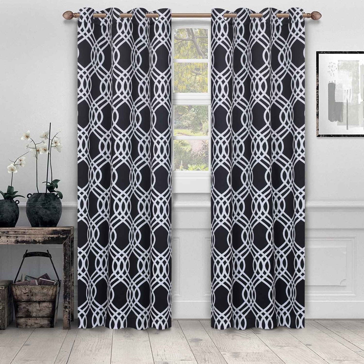 Ribbon Trellis Washable Room Darkening Blackout Curtains, Set of 2